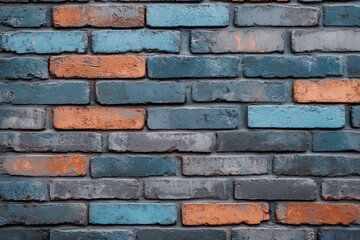 Fototapeta premium Colorful grey blue and orange brick wall as background texture
