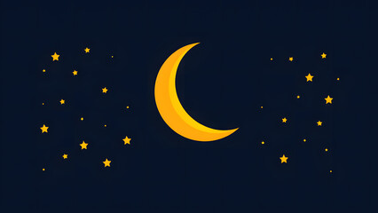 Fototapeta premium Crescent Moon and Stars: A minimalist design featuring a crescent moon and scattered stars against a deep blue night sky. Perfect for evoking serenity, dreams, and the beauty of the cosmos. 