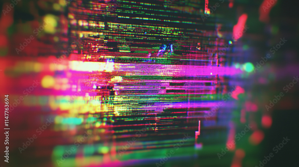 Poster colorful abstract graphic with vibrant lines and patterns in digital format.
