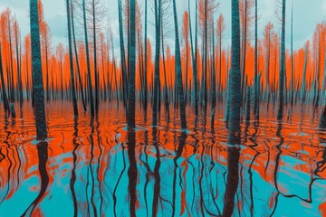 Surreal Aquatic Forest in Vibrant Hues: A Digital Art Piece