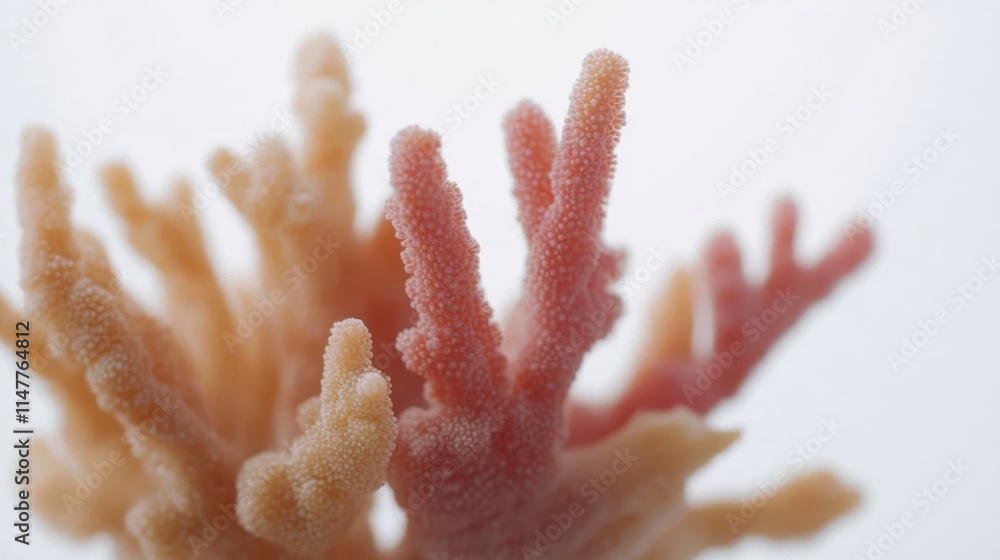 Poster a close-up view of soft coral with delicate branches in soft hues, highlighting the intricate textur