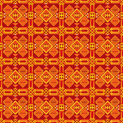 Red and Yellow Geometric Pattern: This intricate pattern showcases a bold and vibrant combination of red, yellow, and orange hues. The geometric shapes create a dynamic and eye-catching design.