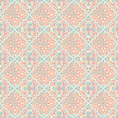 Intricate Pastel Tile Pattern: This seamless pattern features a delicate and intricate design with pastel colors, perfect for adding a touch of elegance and sophistication to any project.