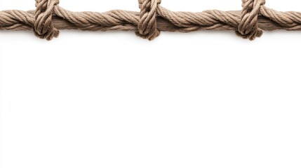A close-up of intertwined rope, showcasing its texture and knots against a plain background.