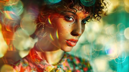 Indistinguishable patterns and prints mix and mingle in the background creating a dreamy blur of fashion.