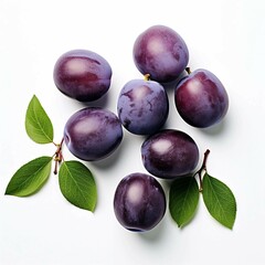 Plum, Isolated on white background, flat lay 