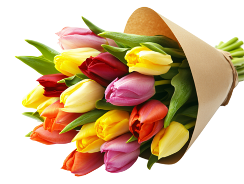 Wrapped Tulip Flower Bouquet Isolated