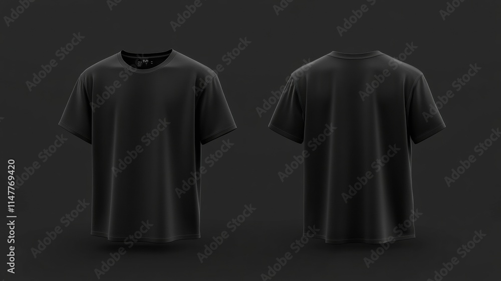 Poster Mockup template showcasing a plain black t shirt design with empty space for custom text or graphics. Generative AI