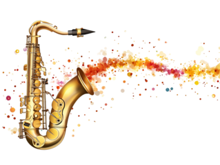 Isolated Gold Saxophone with Colorful Trail