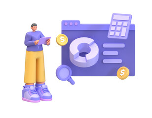 3d illustration of people working on financial management