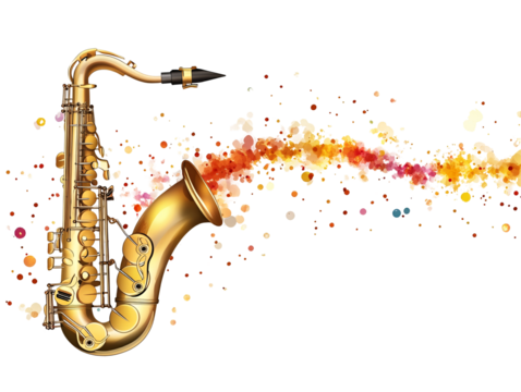 Isolated Gold Saxophone with Colorful Trail - Powered by Adobe