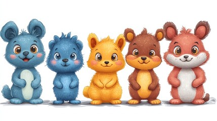 Naklejka premium Five adorable cartoon animals in a row.