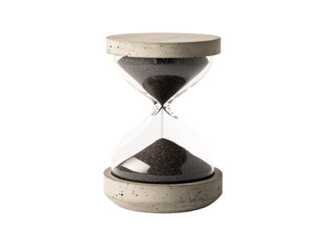 Isolated Modern Concrete Hourglass with Black Sand Timer