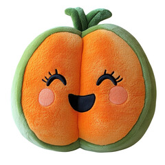 Orange plush toy with anthropomorphic features, transparent PNG for children's products