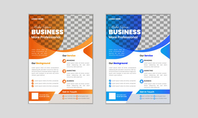 Creative Corporate Colourful Business Flyer Template Design set with blue and yellow colour, abstract business flyer, professional a4 leaflet design vector.