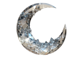 Crescent moon made of crystals. Transparent background .Isolated PNG