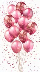Luxurious and Elegant Pink Balloons with Glittering Accents and Sparkling Confetti Forming a Vibrant and Celebratory Bouquet against a Bright Background  This Image Conveys a Sense of Joy Romance