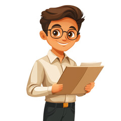 Businessman presenting document in flat design style office setting digital illustration professional environment engaging viewpoint