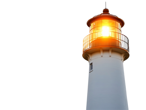 Isolated Lit Lighthouse Front View