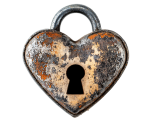 Isolated Rusty Heart Shaped Lock