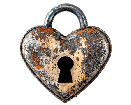 Isolated Rusty Heart Shaped Lock