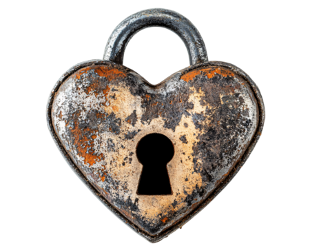 Isolated Rusty Heart Shaped Lock