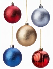 Charming Christmas Decorations: Set of Five Hanging Baubles in Vibrant Hues with Shadows