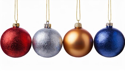 Vibrant Holiday Ornaments: Silver, Blue, Gold, and Red Christmas Balls on Transparent Canvas