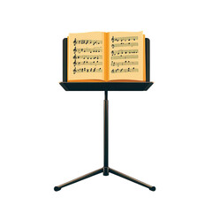 Flat design music stand white background graphic illustration minimalist style modern viewpoint creative concept