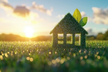 Green home and eco friendly construction concept with house icon.