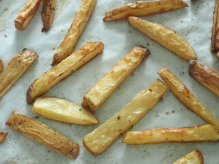 top view roasted potato sticks