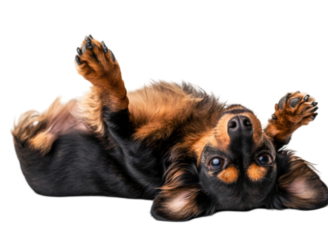 Isolated Dachshund Puppy Lying on Back