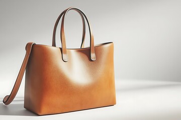 3D image of a chic leather handbag, rendered with fine detail and realistic shadows against a white backdrop.