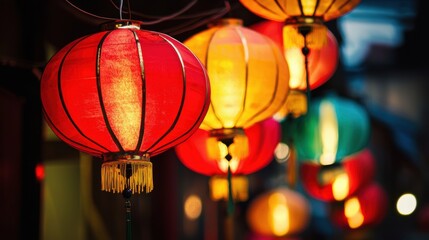 Colorful Lanterns Illuminate Night Market Street Decor