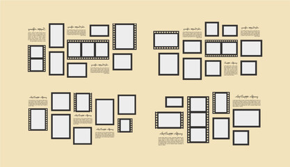 Set Pictures or photos frame collage layout abstract photo frames and digital photo wall template