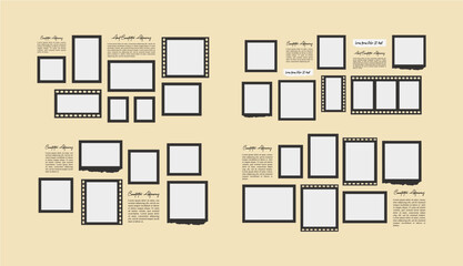 Set Pictures or photos frame collage layout abstract photo frames and digital photo wall template