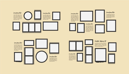 Set Pictures or photos frame collage layout abstract photo frames and digital photo wall template