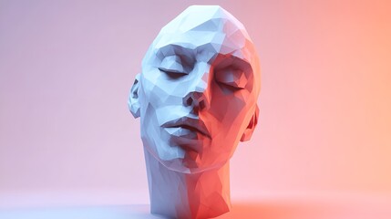 Futuristic minimalist digital face design with geometric shapes and luminous accents in sleek space