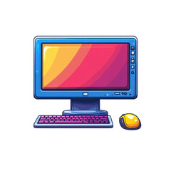 Modern flat illustration of desktop computer and mouse in a digital workspace aesthetic
