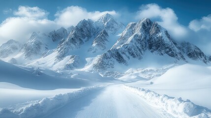Obraz premium Snowy mountain path, winter wonderland.