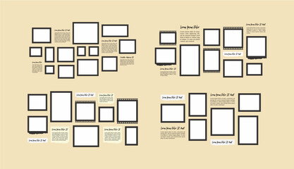 Set Pictures or photos frame collage layout abstract photo frames and digital photo wall template