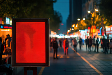 Glowing Digital Display with Temperature Reading in Urban Evening Scene Surrounded by Pedestrians and Colorful Lights on a Busy Street