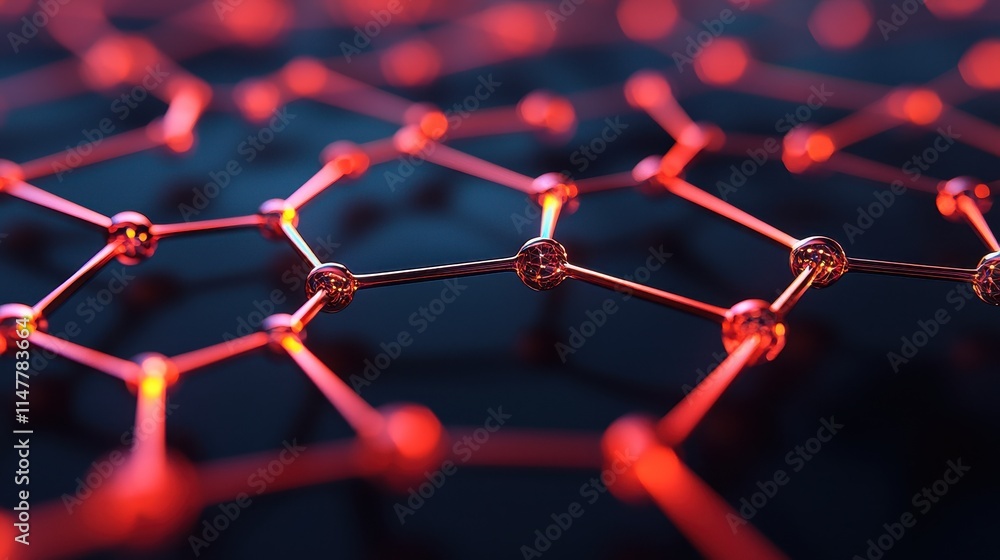 Poster abstract close-up of red molecular structure on dark background