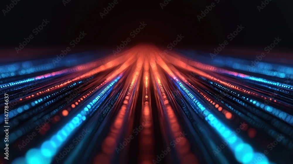 Poster abstract flow of colorful light trails in dark background