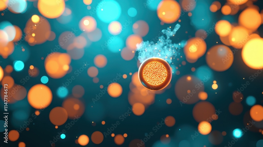 Poster colorful floating orbs with sparkles and light effect in background