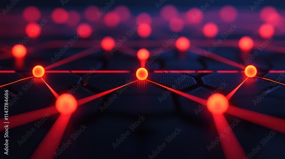 Poster abstract digital network with glowing red nodes and connections