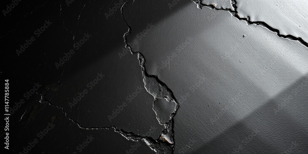 Poster dark surface shows cracks and crevices enhanced by contrasting light, creating an intriguing visual 