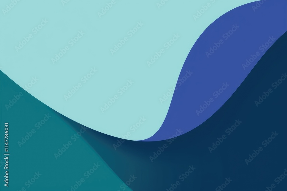 Poster soft curves blend shades of blue and green, creating a calming abstract design suitable for various 