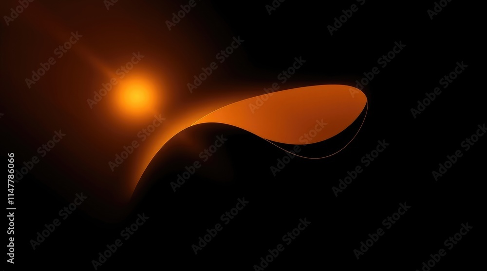 Aufkleber an abstract curve in bright orange flows gracefully against a dark backdrop, illuminated by a soft g