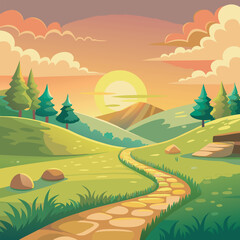 Fototapeta premium Countryside landscape with a stone path